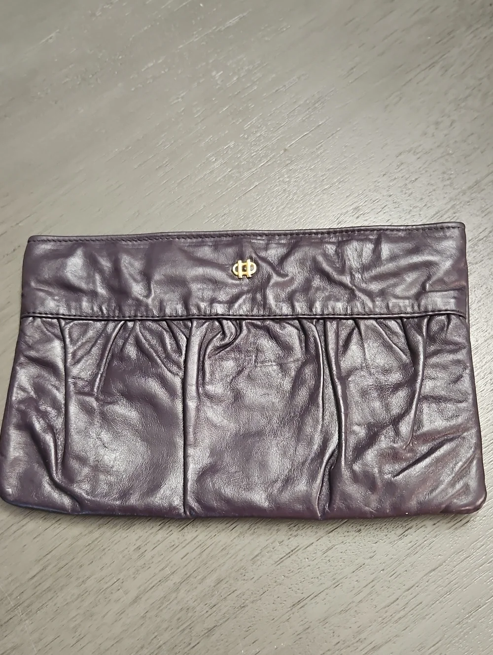 Letisse Vintage Leather Clutch Bag Deep Purple Zip Close Inside Pocket EUC